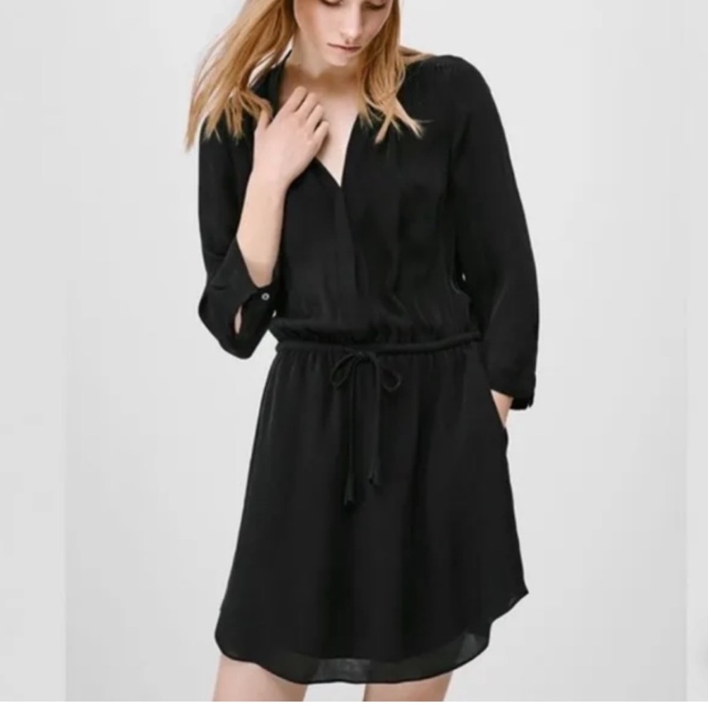 Babaton Aritzia Bennett V-Neck Button Front Tie Waist Dress Office